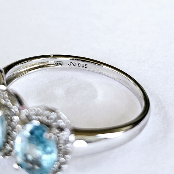 Beautiful Genuine Swiss Blue Topaz Sterling Silver Rhodium Finish! Sz 8.5 Ring! - Picture 5 of 6